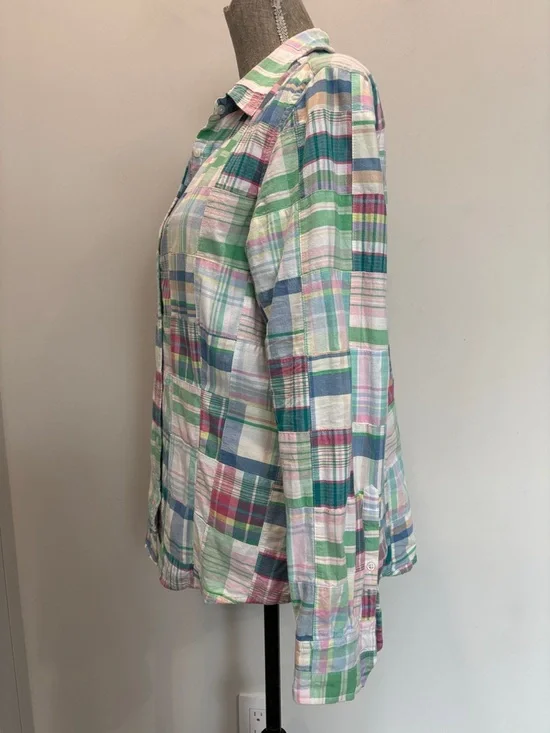 Brooks Brothers Plaid Button Down Shirt Pastel Green Blue Pink Madras Medium - Picture 11 of 14